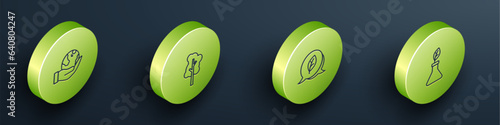 Set Isometric line Hand holding Earth globe, Tree, Leaf Eco symbol and Plant breeding icon. Vector