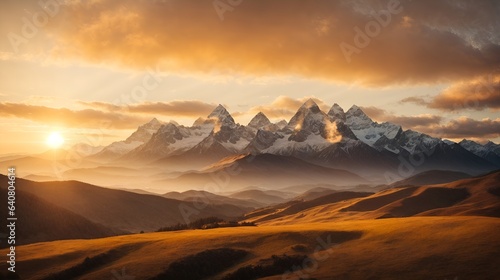 Snow peaked mountain background at sunrise © Mike