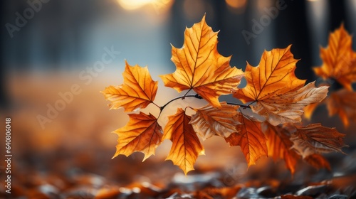 BEAUTIFUL ORANGE AUTUMN LEAVES CLOSE-UP IN THE FOREST.AUTUMN BACKGROUND.