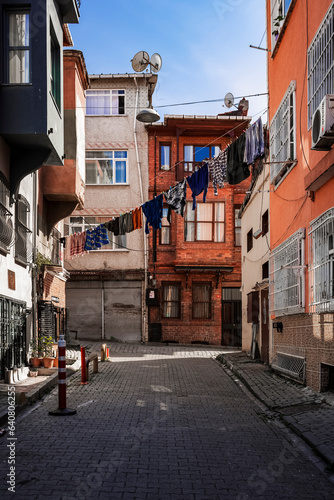 the typical and picturesque Balat district of Istanbul with its colorful houses photo