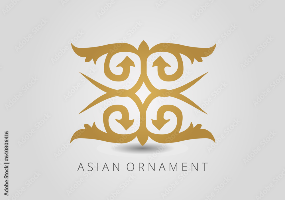 Obraz premium Vintage ornate linear ornaments in Kazakh traditional style. Asian floral designs. Abstract Asian elements of the national pattern of the ancient nomads of the Kyrgyz, Mongols, Kazakhs, Tatars.