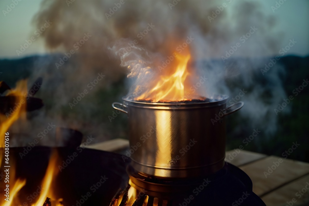 A Pot Sitting On Top Of A Stove Next To A Fire A Pot Sitting On Top Of A Stove Next To A Fire