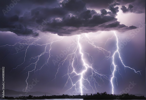 Powerful Captivating Lightning and Thunder Visuals, Striking Visuals and Thunder Imagery. Nature's Light Show Stunning Lightning, Unforgettable Thunder. Catching Nature's Fury. Generative AI