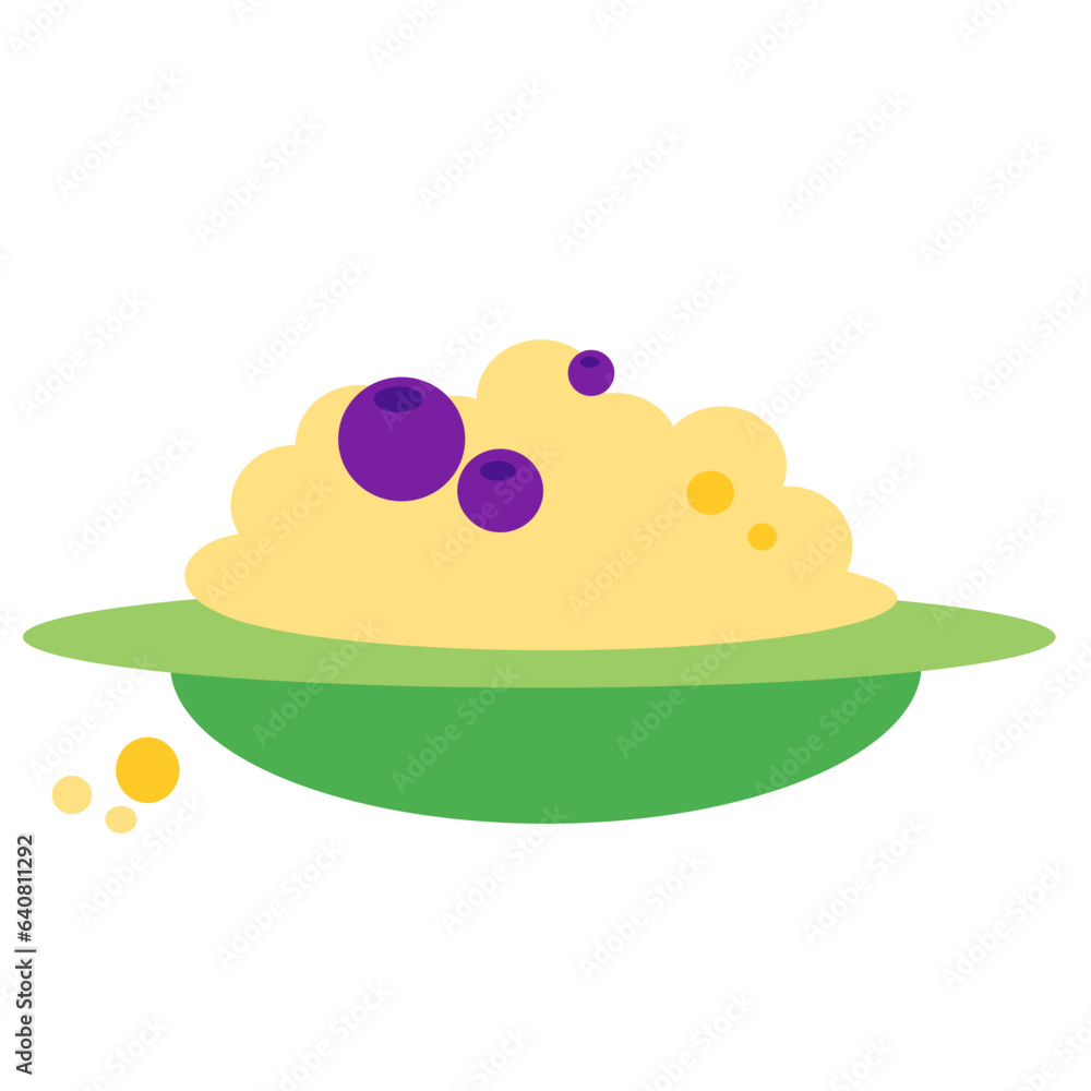 Porridge with blueberries in a green plate Porridge with blueberries in a green plate