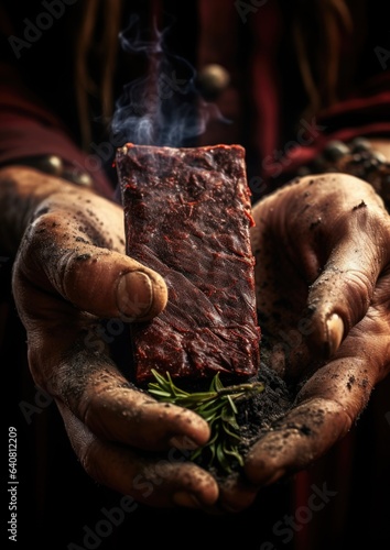 Pemmican is a mixture of tallow, dried meat, and sometimes dried berries. American indigenous cuisine. © Татьяна Креминская