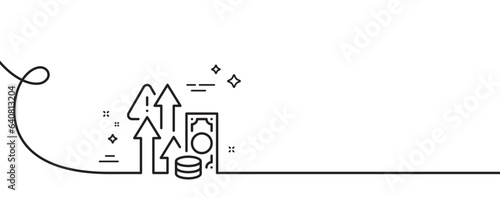 Inflation line icon. Continuous one line with curl. Currency rate increase sign. Rise in price symbol. Inflation single outline ribbon. Loop curve pattern. Vector