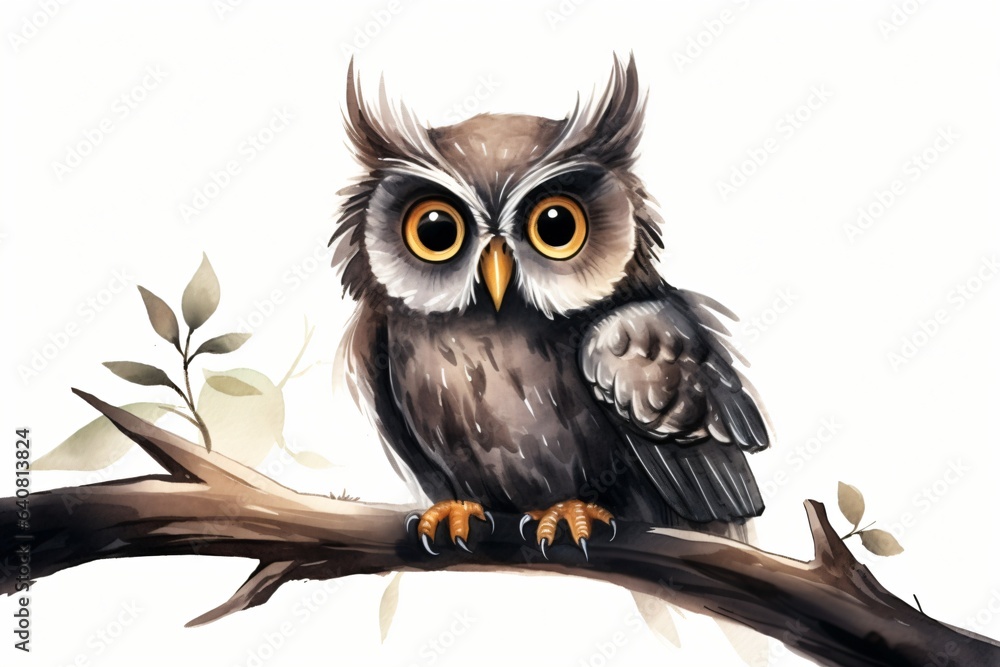Fototapeta premium A cute graphic drawing of an owl sitting on a branch