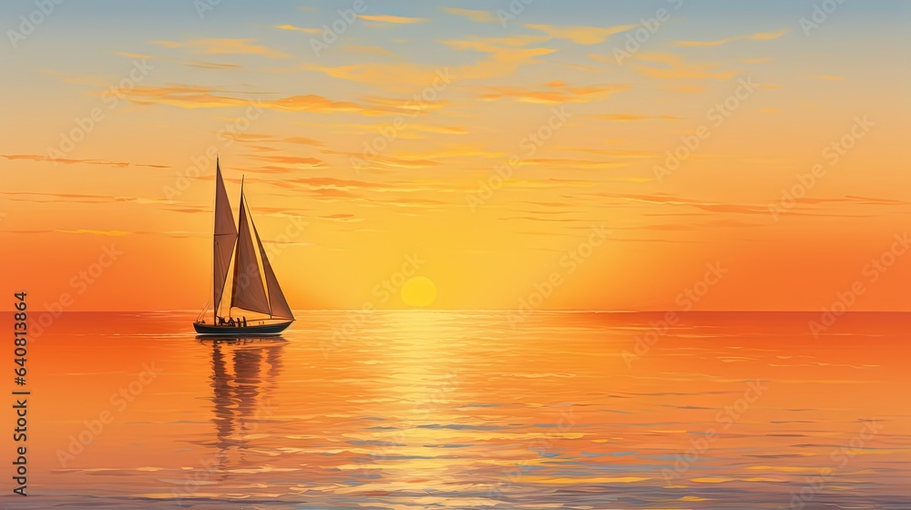  a painting of a sailboat in the ocean at sunset.  generative ai