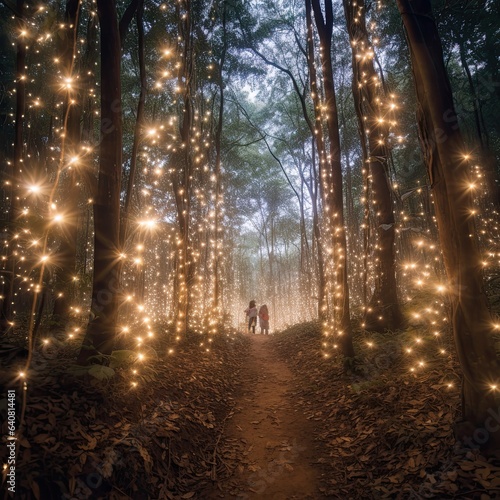 Fairy Lights in the Forest, Generative AI Illustration