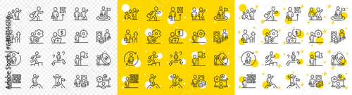 Leadership flag, person skill and maze labyrinth set. Business people line icons. Goal flag, management strategy and human skill line icons. Business leadership, social target, collaboration. Vector
