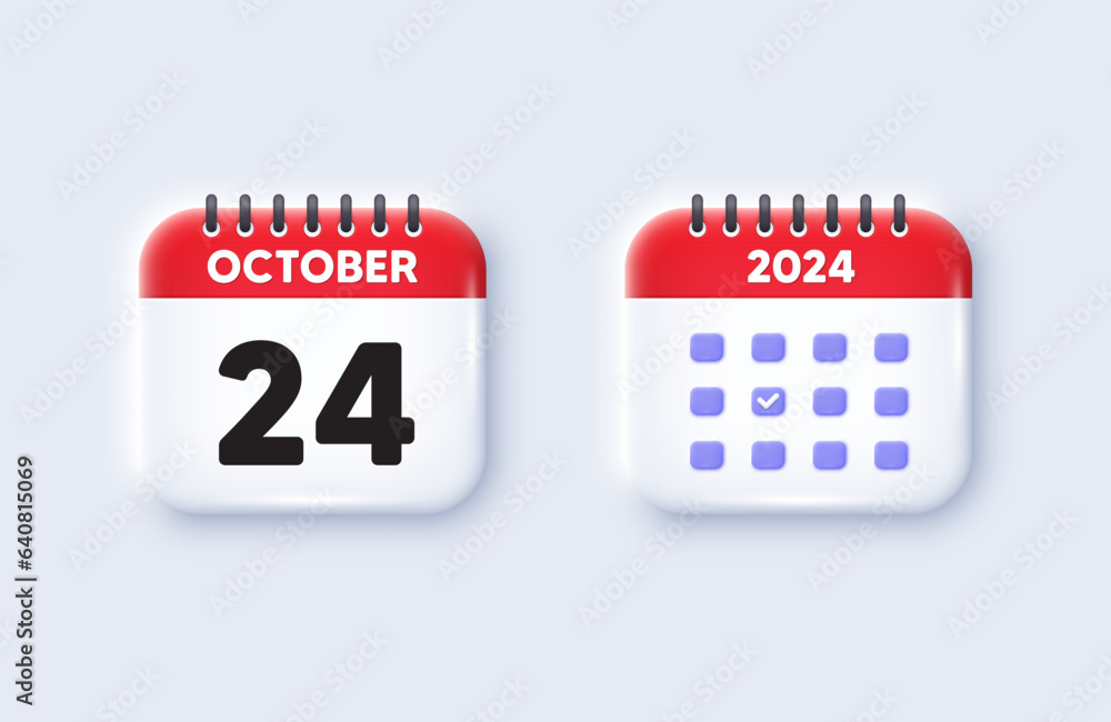 Calendar date 3d icon. 24th day of the month icon. Event schedule date. Meeting appointment time. 24th day of October month. Calendar event reminder date. Vector Calendar date 3d icon. 24th day of the month icon. Event schedule date. Meeting appointment time. 24th day of October month. Calendar event reminder date. Vector