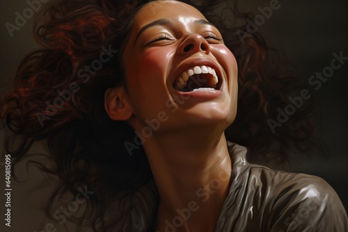 Portrait photography of a beautiful woman laughing and creative natural lighting