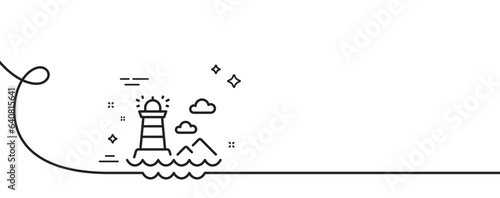 Lighthouse line icon. Continuous one line with curl. Beacon tower sign. Searchlight building symbol. Lighthouse single outline ribbon. Loop curve pattern. Vector