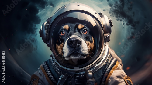 Fantasy portrait of astronaut Animal in space wearing helmet and full space suit, the moon in behind, fantasy, science fiction, 
