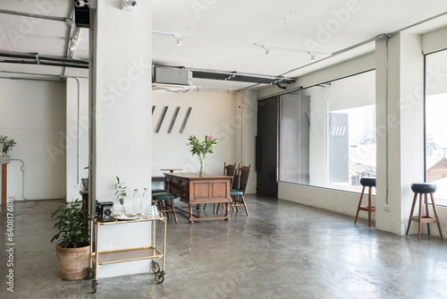 Empty Table and chair in Korean restaurant or minimal cafe style ,the interior scenery of a cafe.