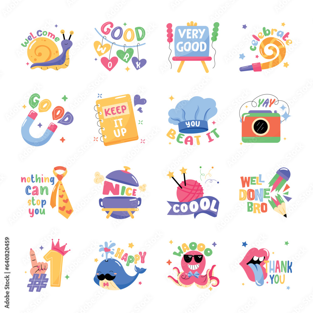 Collection of Words Flat Stickers 

