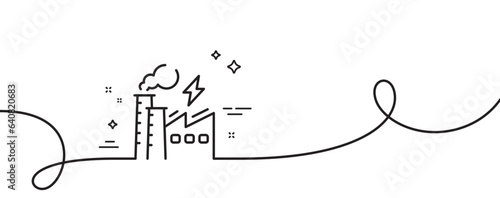 Electricity factory line icon. Continuous one line with curl. Electric energy power type sign. Lightning bolt symbol. Electricity factory single outline ribbon. Loop curve pattern. Vector
