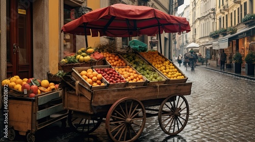 Fruit Stand on European Street, Generative AI Illustration © Yana Art and Design