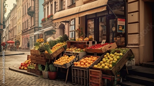 Fruit Stand on European Street, Generative AI Illustration