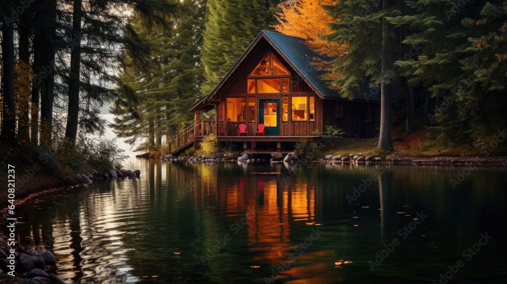 Obraz premium A cabin at a lake