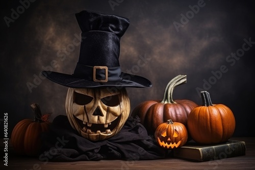 Pumpkin Jack-o'-lantern, autumn and halloween holidays concept