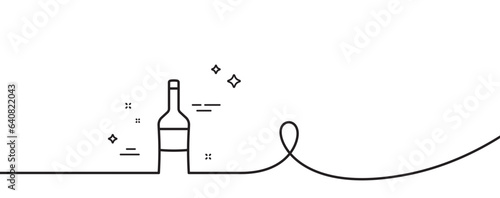 Wine bottle line icon. Continuous one line with curl. Merlot or Cabernet Sauvignon sign. Wine single outline ribbon. Loop curve pattern. Vector