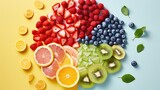  a variety of fruits are arranged in a rainbow of colors.  generative ai