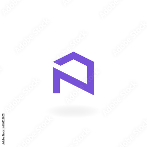 A simple, modern, minimal logo depicting letter “N”, a house, a roof, protection. Ideal for branding businesses, tech, apps, construction, building, housing, N (ID: 640822805)