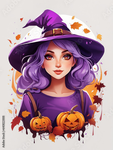 Halloween Witch Costume illustration with pumpkins