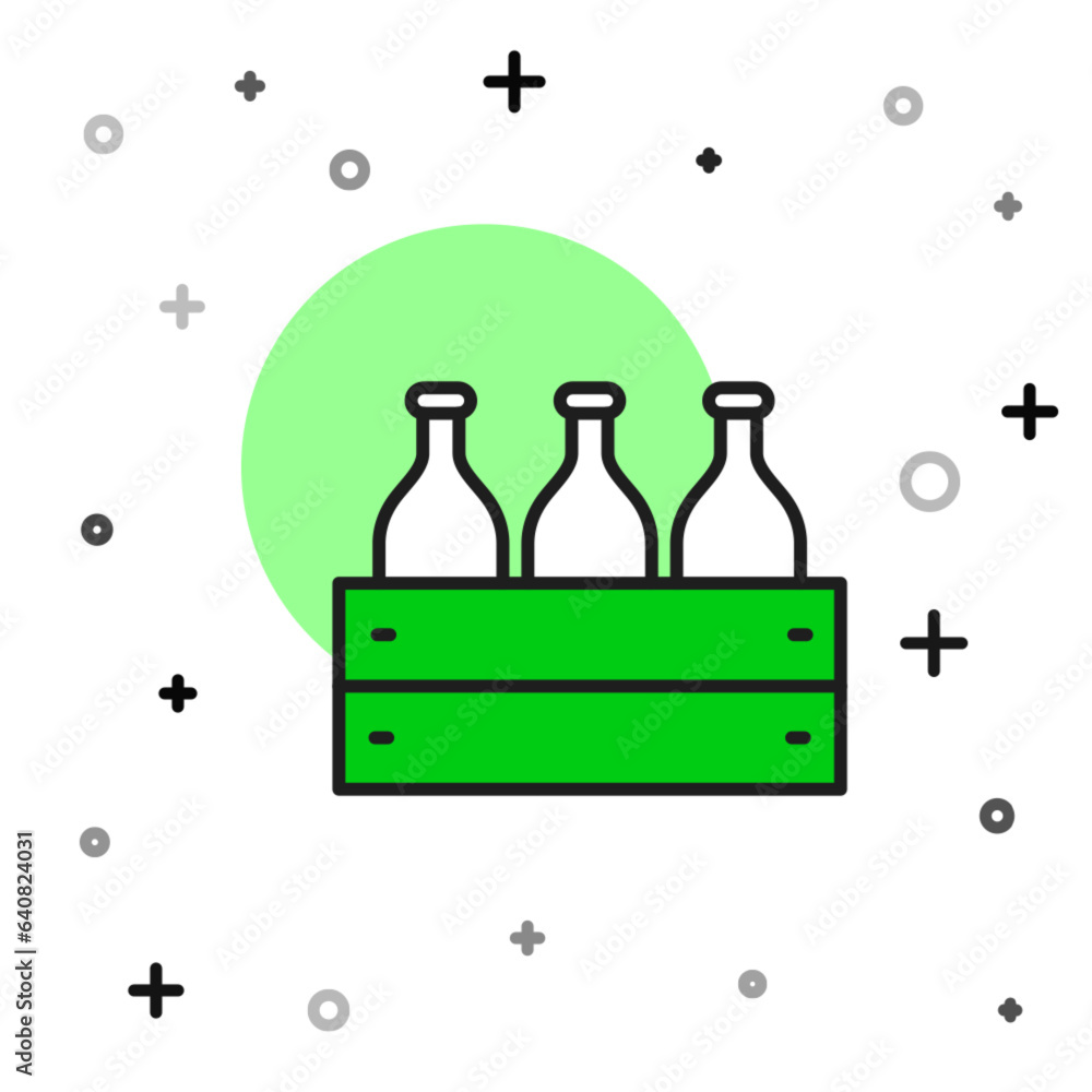 Filled outline Bottles of wine in a wooden box icon isolated on white background. Wine bottles in a wooden crate icon. Vector Filled outline Bottles of wine in a wooden box icon isolated on white background. Wine bottles in a wooden crate icon. Vector