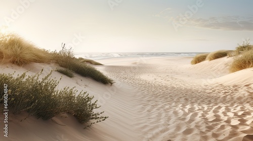 sandy beach with grass and sand dunes