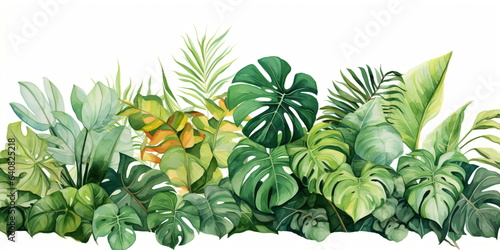 tropische Blätter im Wasserfarbenstil auf weißen Hintergrund 