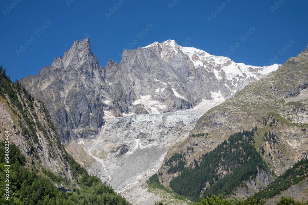 The Mont Blanc Massif with the Brenva glacier over the Entreves - Italy.
