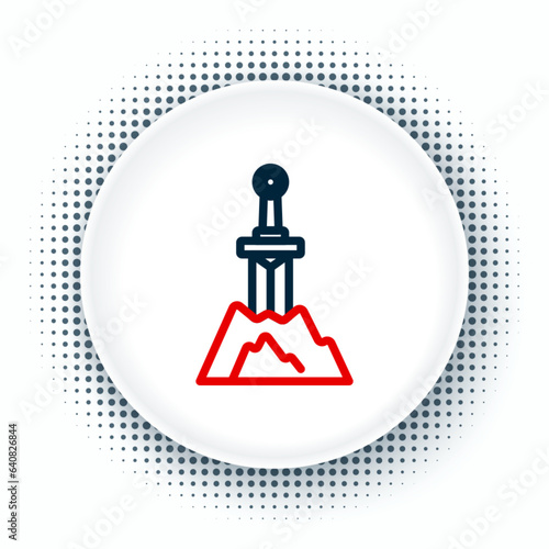 Line Sword in the stone icon isolated on white background. Excalibur the sword in the stone from the Arthurian legends. Colorful outline concept. Vector