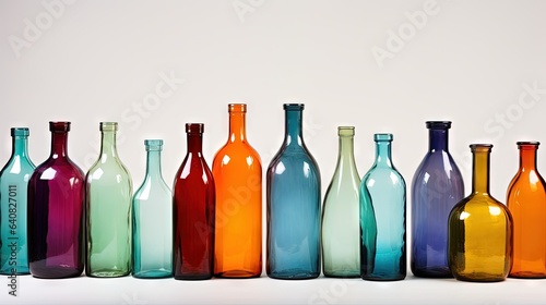  a row of different colored bottles sitting next to each other. generative ai