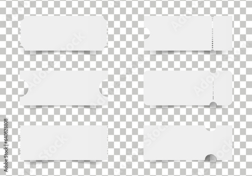 Empty ticket set. Blank ticket template. Coupons, lotteries, movie tickets, concert tickets,
 circus, theater Vector illustration.