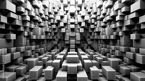 Background of black and white cubes pattern texture. Beautiful 3D square symmetric pattern in dark colors for design. 3d illustration of a pattern for the desktop. Wallpapers.