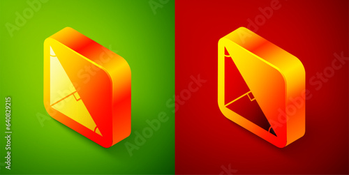 Isometric Angle bisector of a triangle icon isolated on green and red background. Square button. Vector