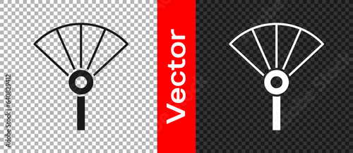 Black Traditional paper chinese or japanese folding fan icon isolated on transparent background. Vector