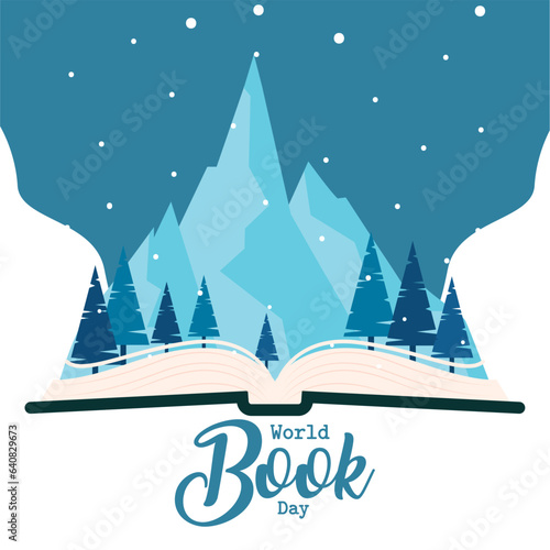 Fototapeta Naklejka Na Ścianę i Meble -  World book day poster Winter landscape Vector