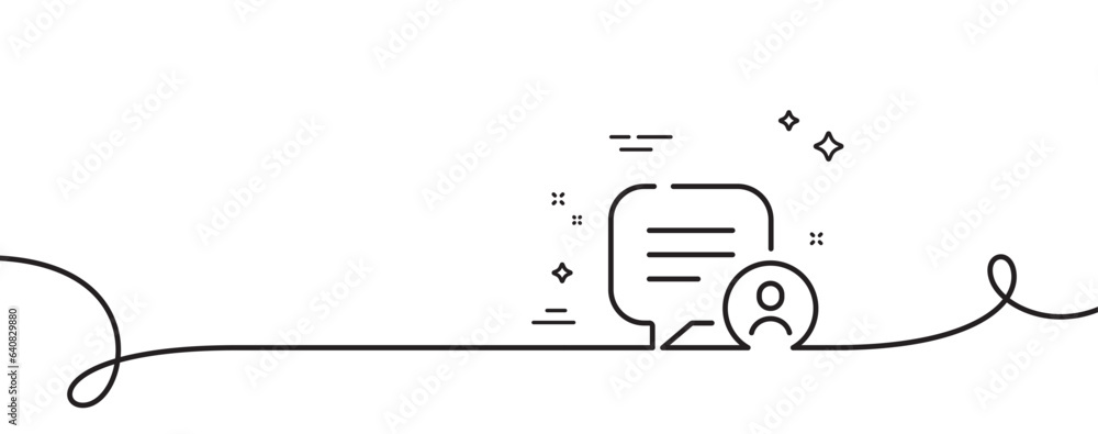 Chat bubble line icon. Continuous one line with curl. Speech dialogue box sign. Friend message symbol. Chat bubble single outline ribbon. Loop curve pattern. Vector Chat bubble line icon. Continuous one line with curl. Speech dialogue box sign. Friend message symbol. Chat bubble single outline ribbon. Loop curve pattern. Vector