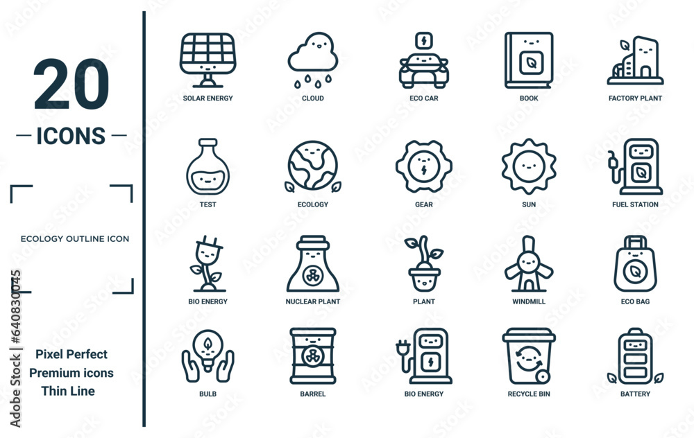 ecology outline icon linear icon set. includes thin line solar energy ...