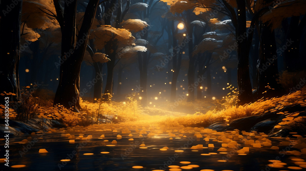 yellow leaves at sunrise in the forest yellow leaves at sunrise in the forest