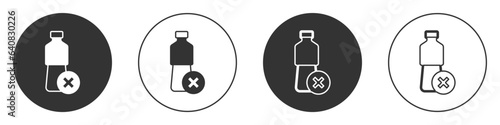 Black No water bottle icon isolated on white background. No plastic bottle. Water bottle ban sign. Circle button. Vector