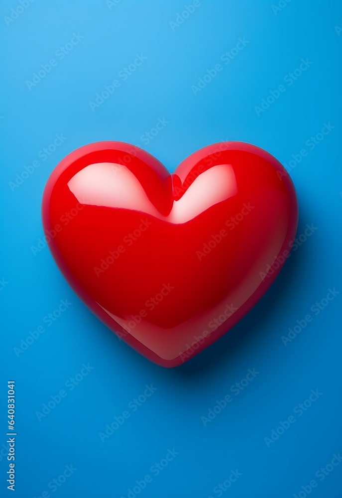 3D shiny heart with blue background