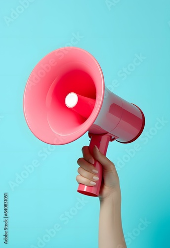 Pink megaphone with blue background