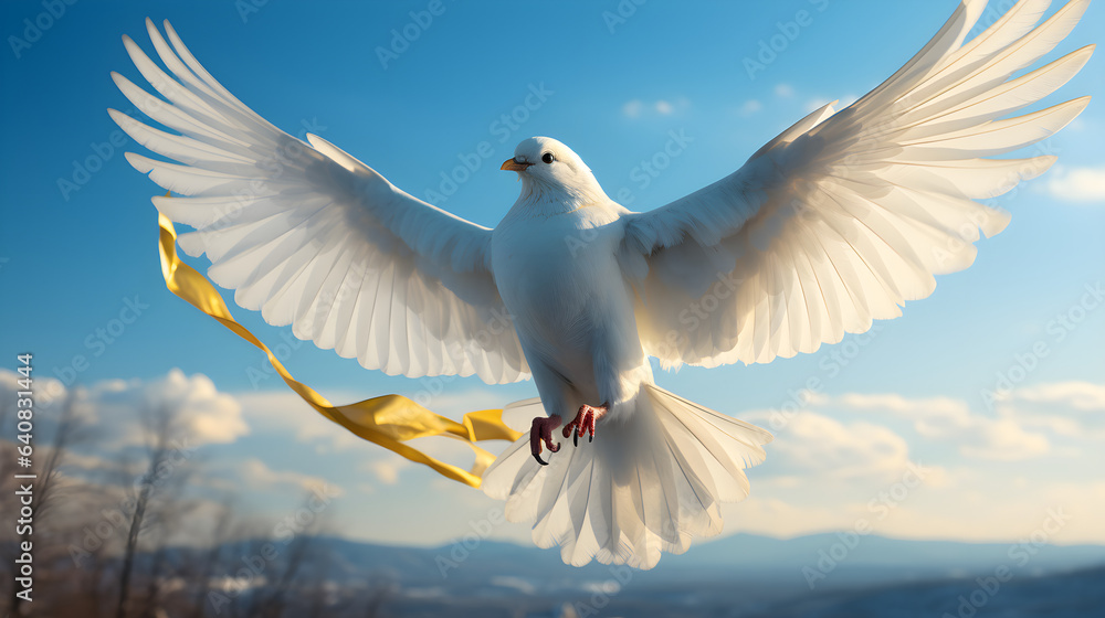 Fototapeta premium White dove as a symbol of freedom in Ukraine