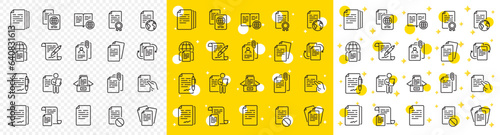 Copy files, Contract agreement, Passport. Documents line icons. CV interview, documents workflow, attachment clip icons. Change files, wrong document, bureaucracy and contract signature. Vector