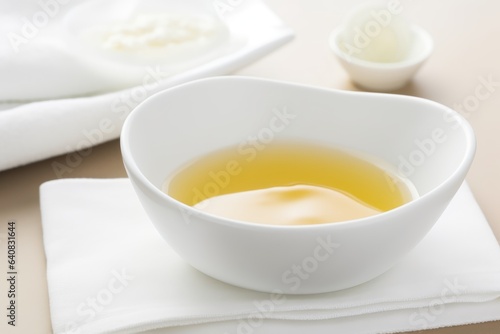 Hot wax in white bowl, Hair depilation with natural remedies, beauty industry