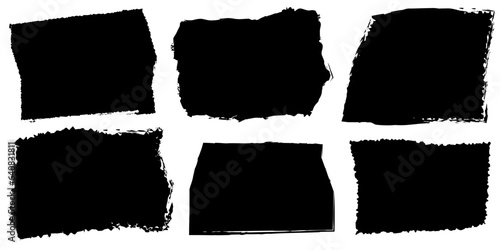 Set of Torn Paper Frames. Shape of Black Ripped Papers Silhouettes on white background.